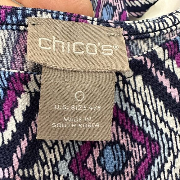 Chico's Dress Diamond Print Midi Blue Purple Stretch Knit Size 6 - Picture 5 of 10
